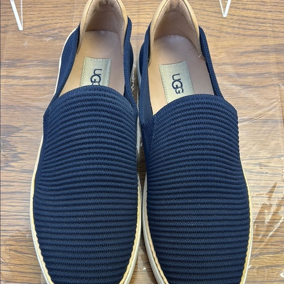 UGG Blue and Tan Slip-On Loafers with Breathable Knit - Picture 3 of 7